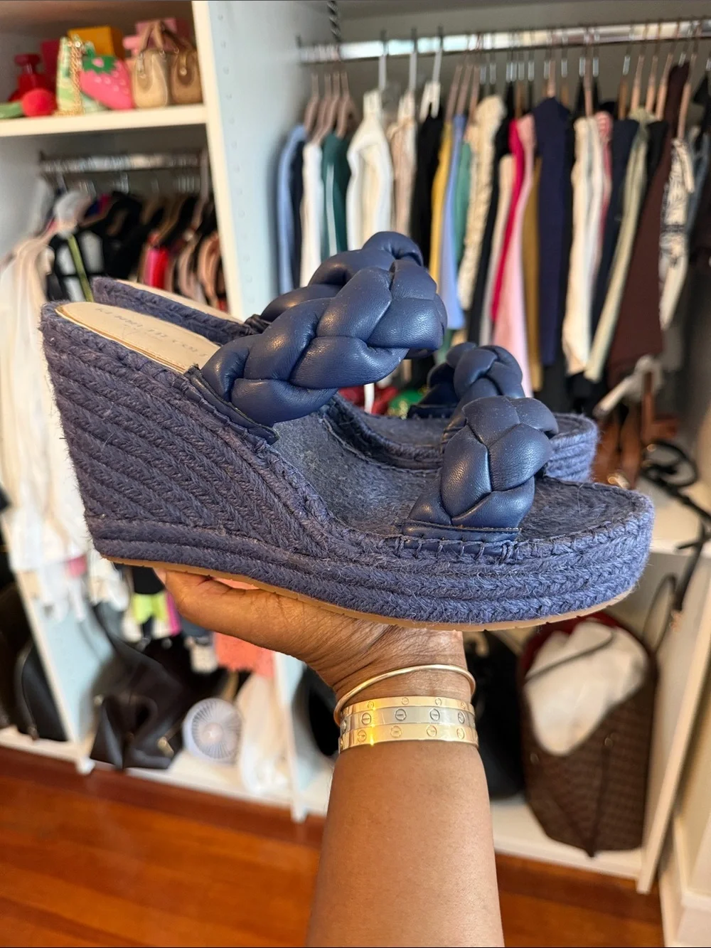 Kenneth Cole Braided Navy Espadrille Wedge Sandals